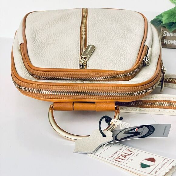 NWT Valentina Genuine Ivory & Tan Pebble Italian Leather Convertible Backpack main image 6
